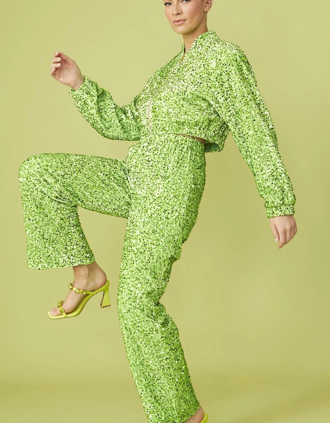 Green Sequin Trousers with Elasticated Waste, 4 of 3