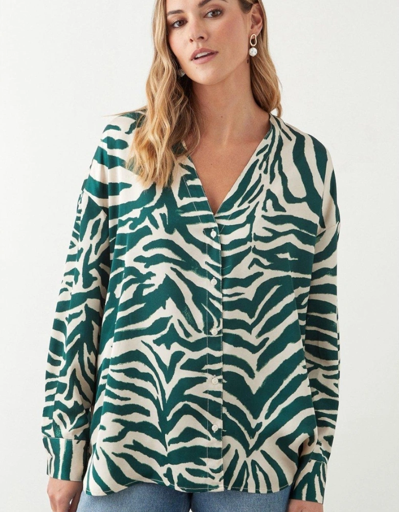 Womens/Ladies Zebra Print Collarless Shirt