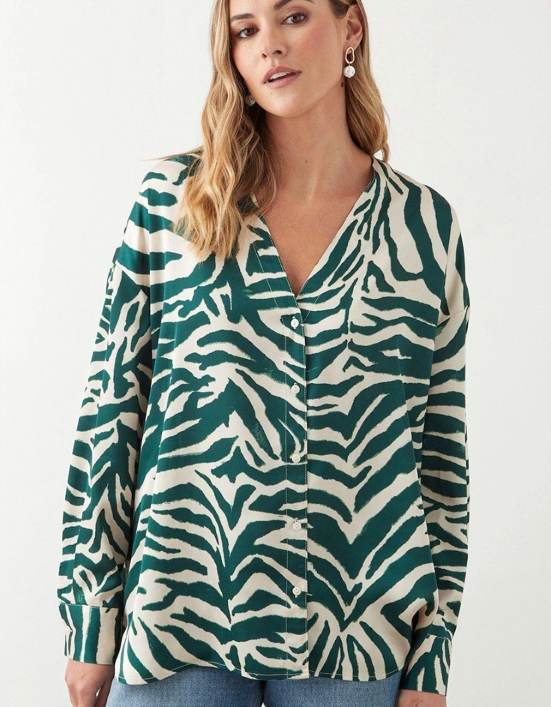 Womens/Ladies Zebra Print Collarless Shirt, 2 of 1