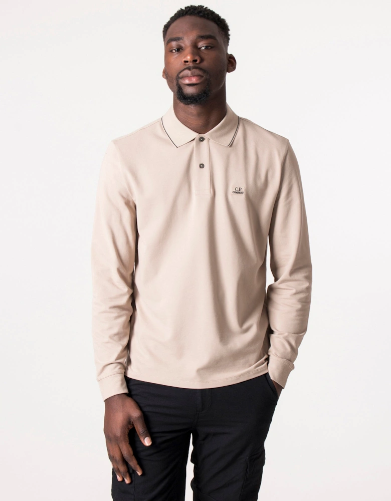 Long Sleeve Stretch Piquet Striped Collar Polo Shirt