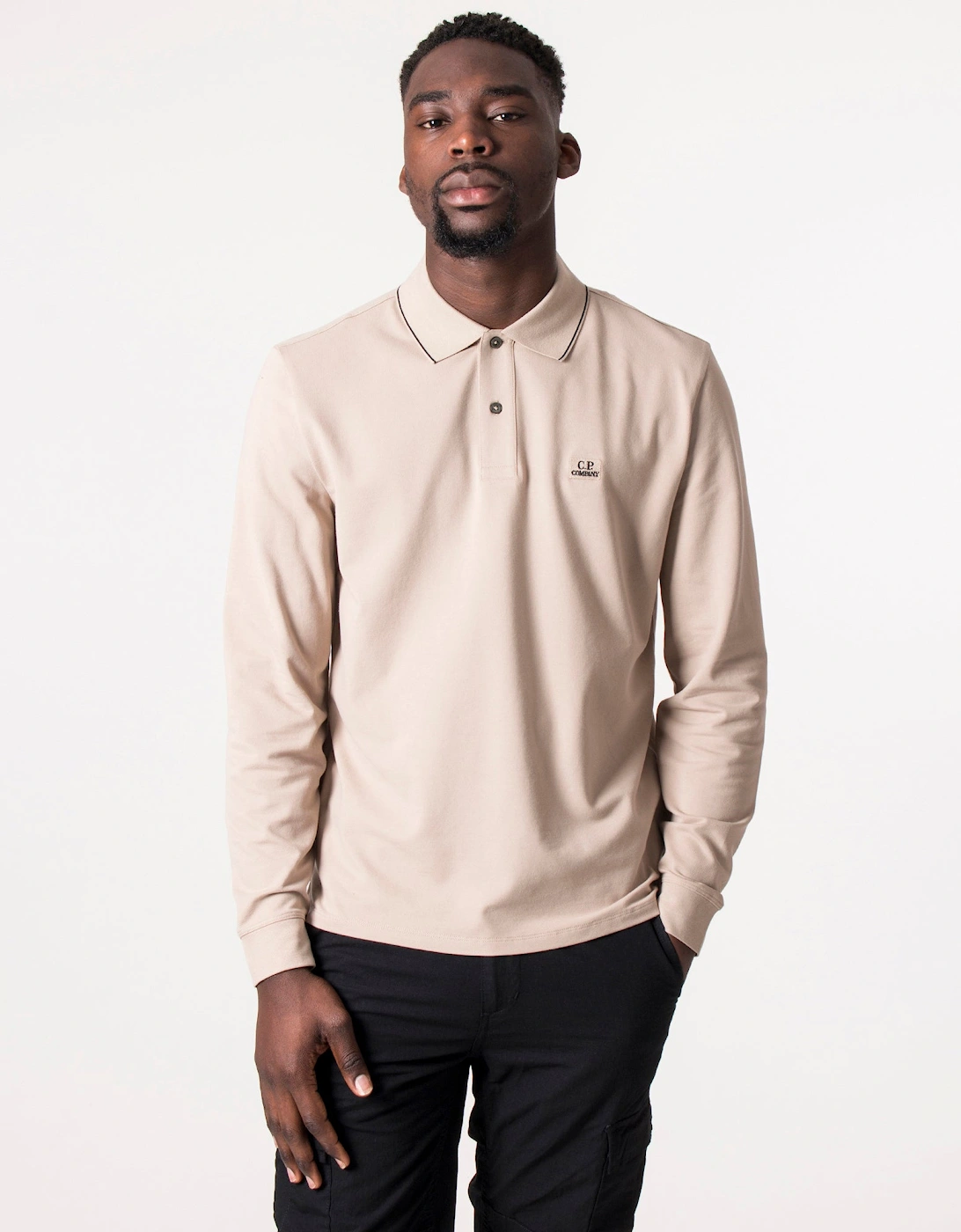 Long Sleeve Stretch Piquet Striped Collar Polo Shirt, 4 of 3