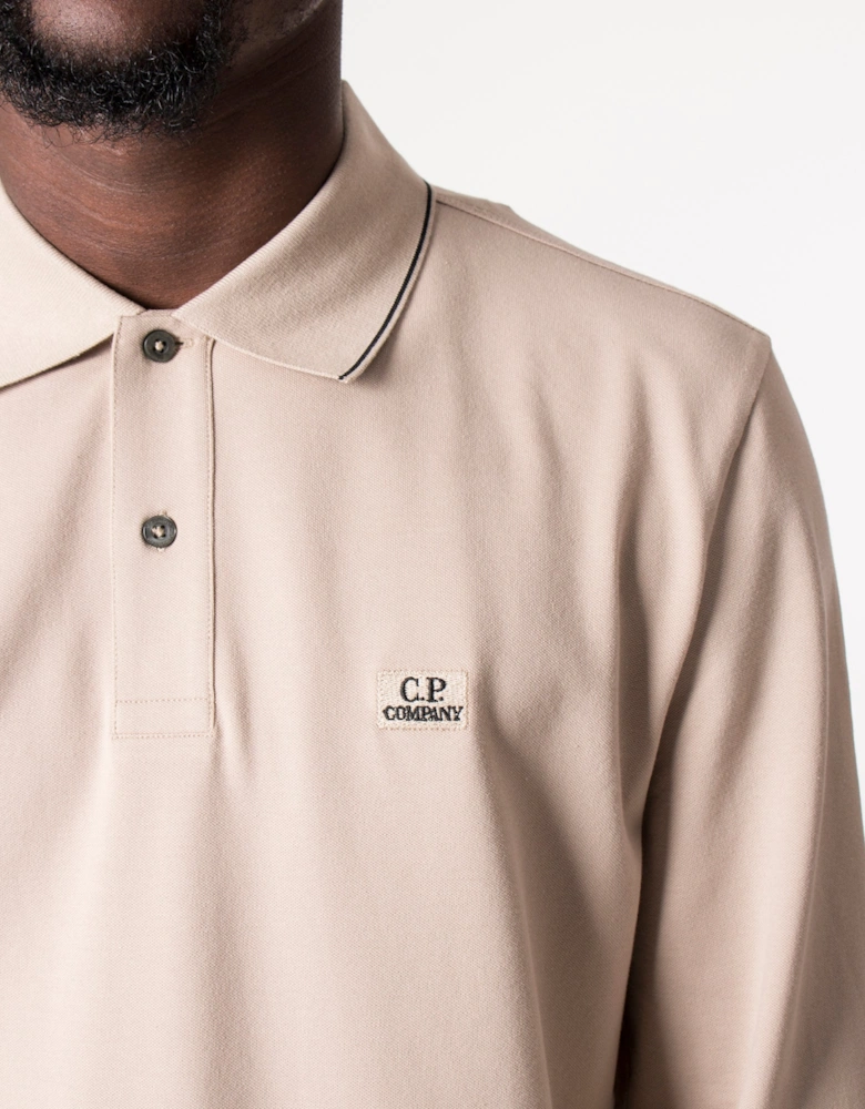 Long Sleeve Stretch Piquet Striped Collar Polo Shirt