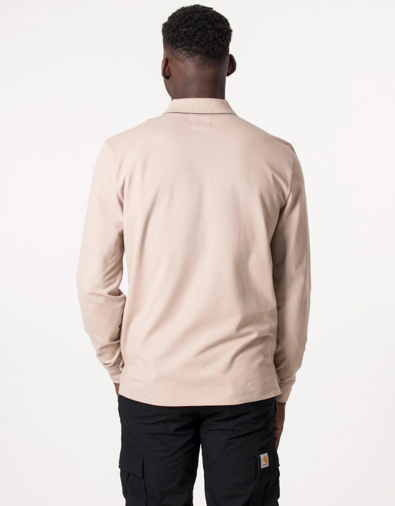 Long Sleeve Stretch Piquet Striped Collar Polo Shirt