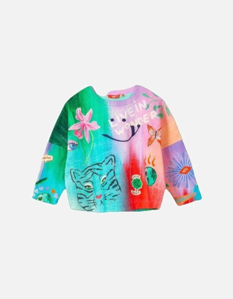 Girls Pink Harpy Earth Print  Sweater