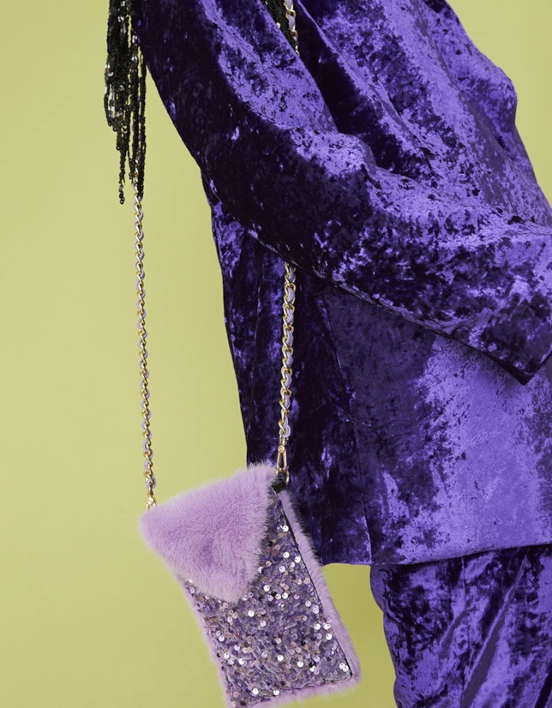 Purple Sequin and Faux Fur Phone Holder