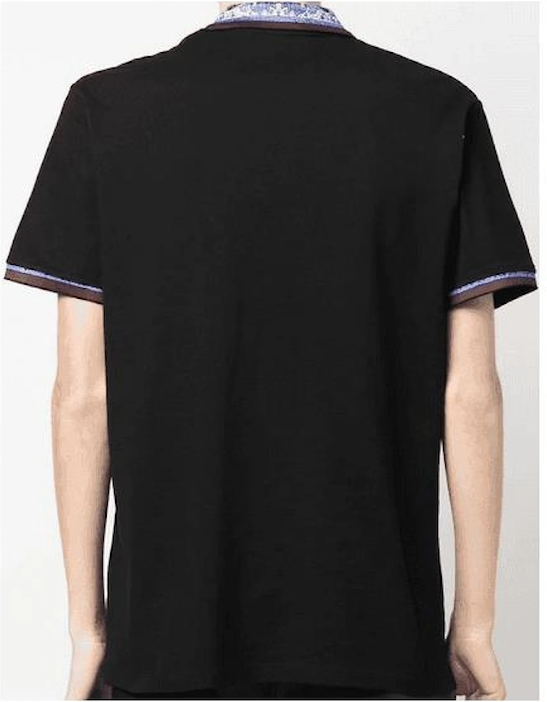 Cotton Floral Print Collar Black Polo Shirt