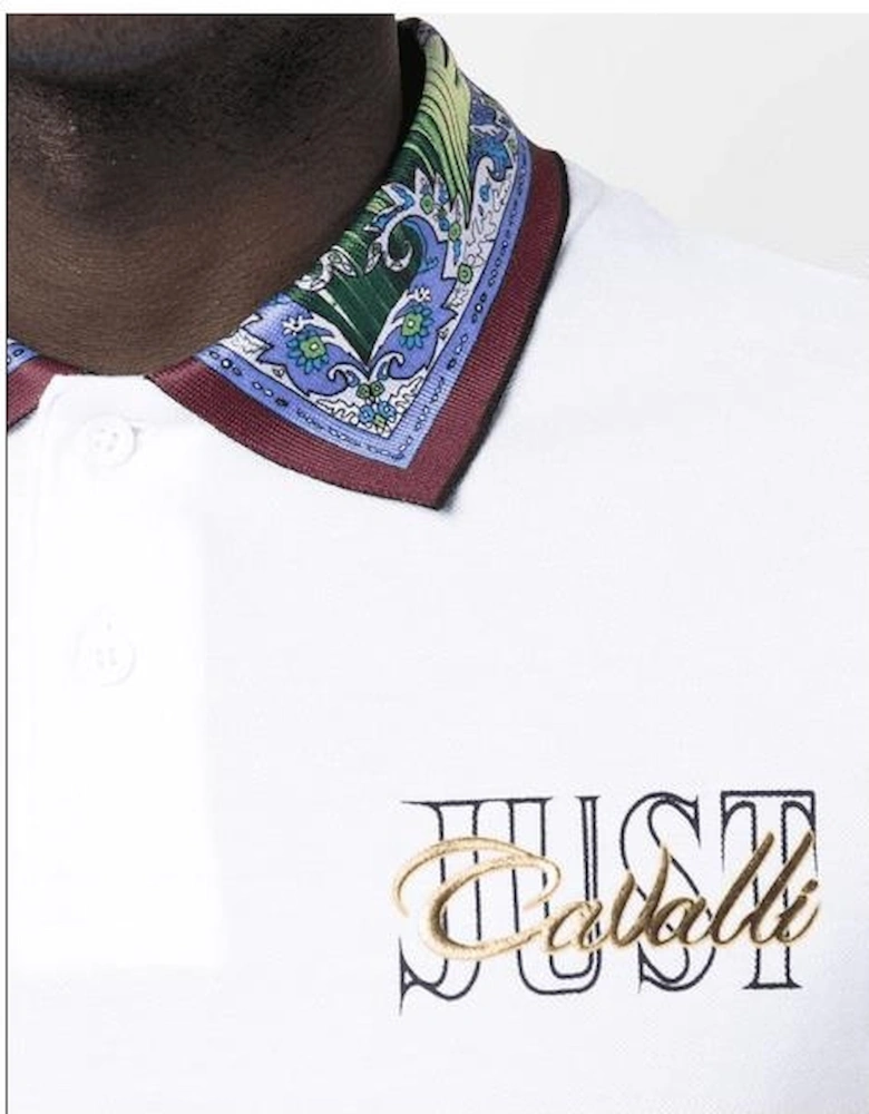 Cotton Floral Print Collar White Polo Shirt