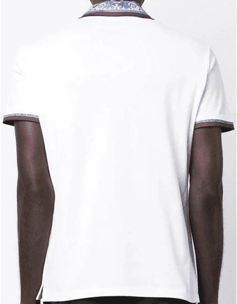 Cotton Floral Print Collar White Polo Shirt