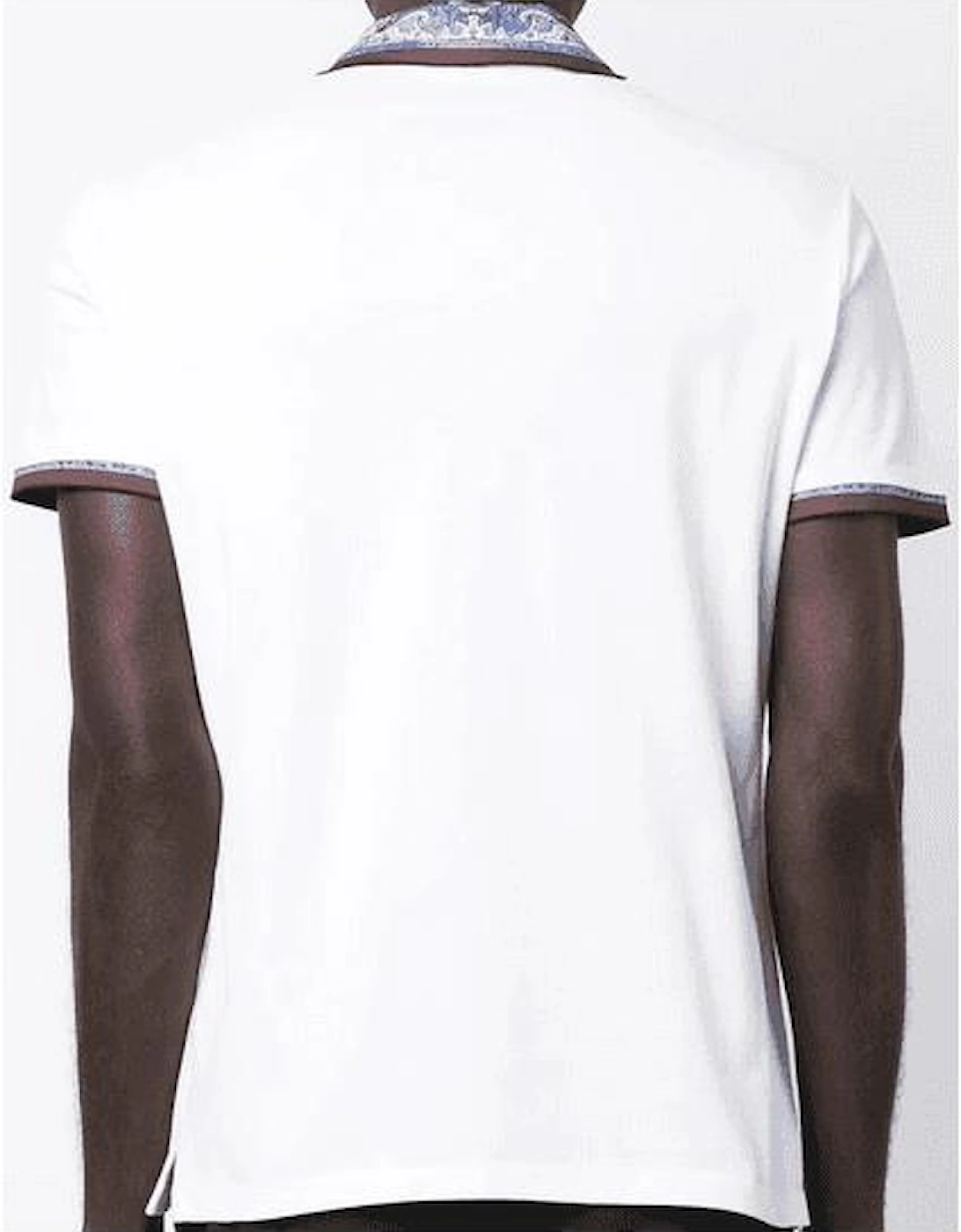 Cotton Floral Print Collar White Polo Shirt