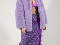 Lilac Faux Fur Striped Gaga Coat