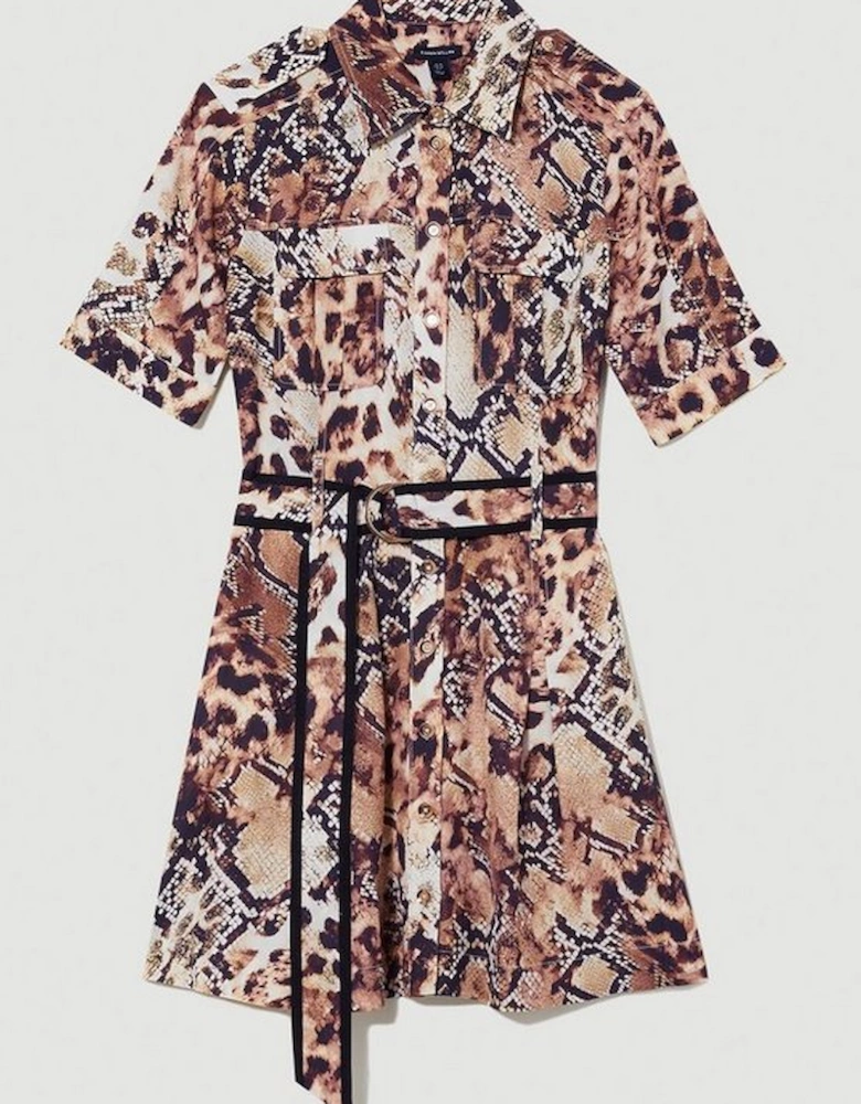 Animal Print Premium Linen Mini Shirt Dress