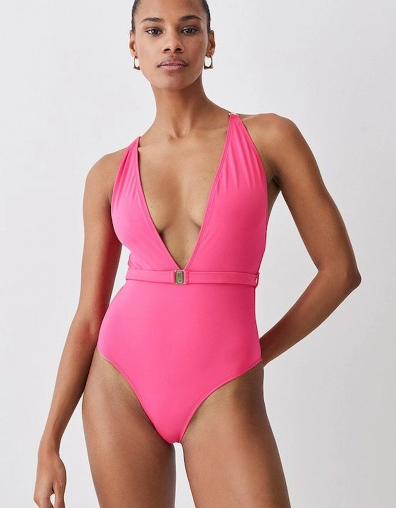 Plunge Belt Trim Detail Swimsuit