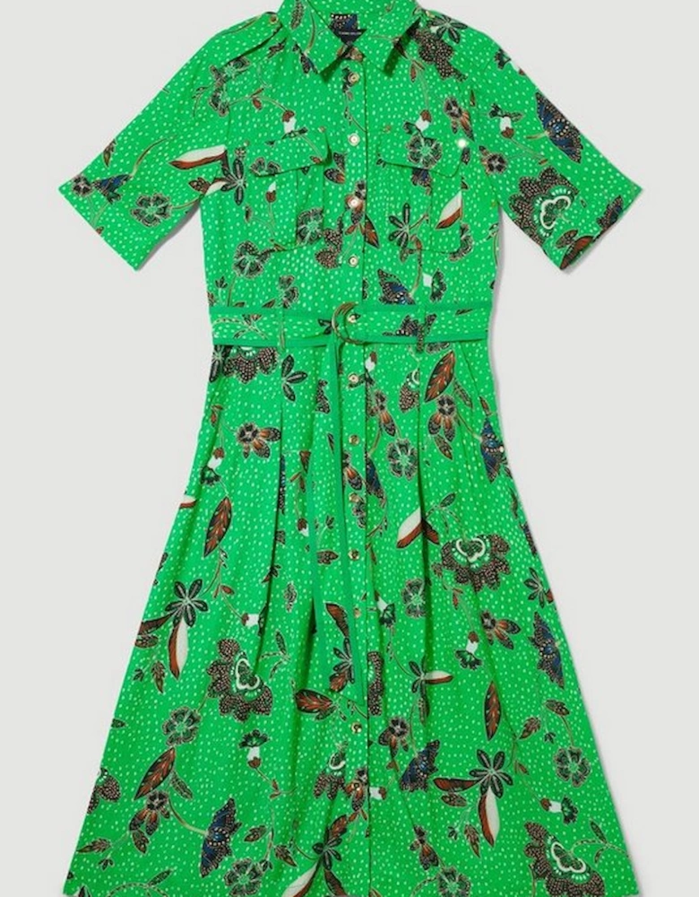 Floral Batik Premium Linen Woven Shirt Dress