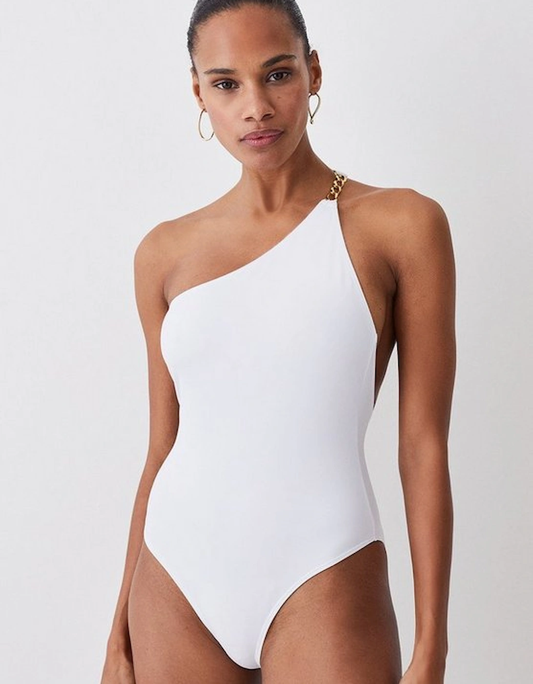 One Shoulder Chain Strap Cut Out Swimsuit, 5 of 4