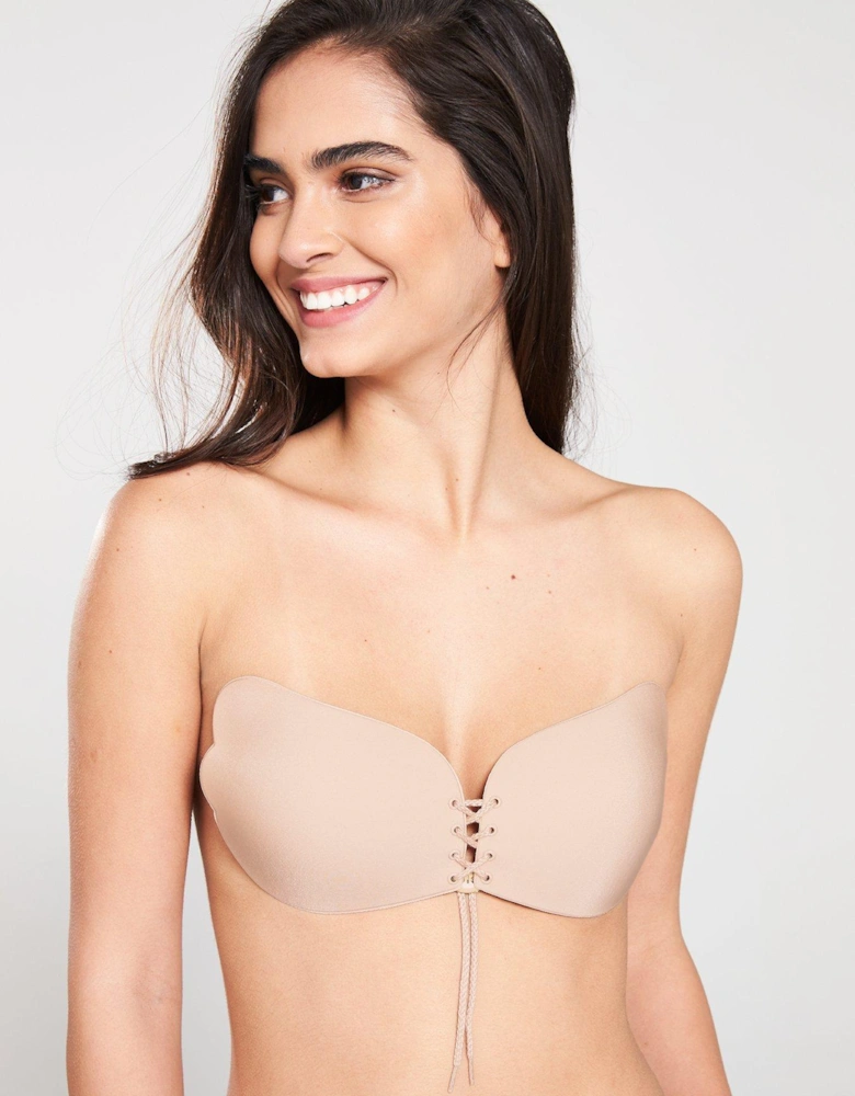 Stick On Lace Up Bra - Nude