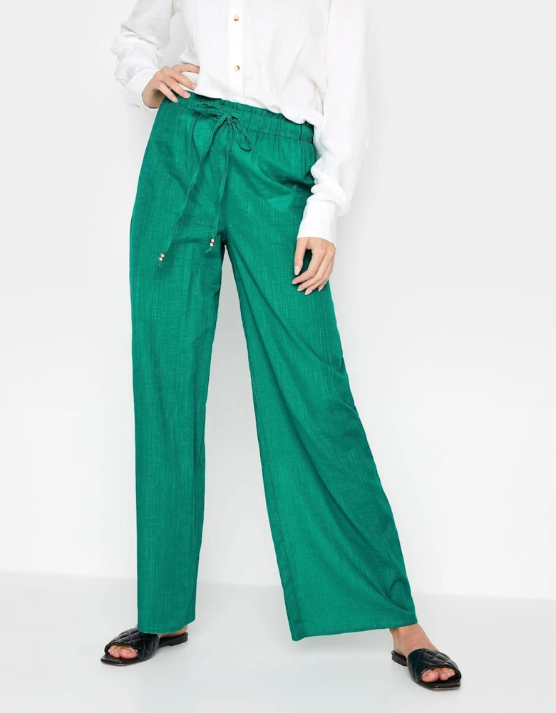 Green Cotton Slub Wide Leg Trouser