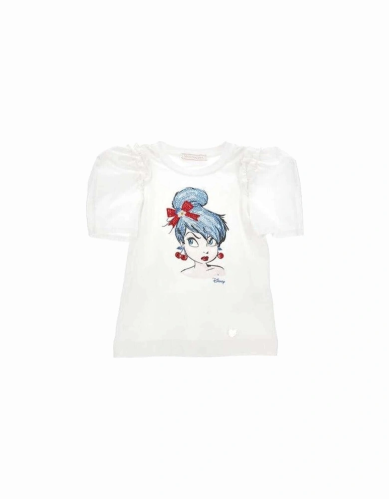 Girls White Tinkerbell Puff Sleeve T-shirt