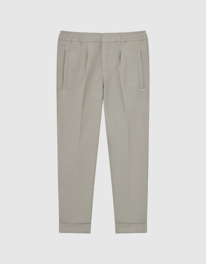 Relaxed Elasticated Trousers with Turn-Ups