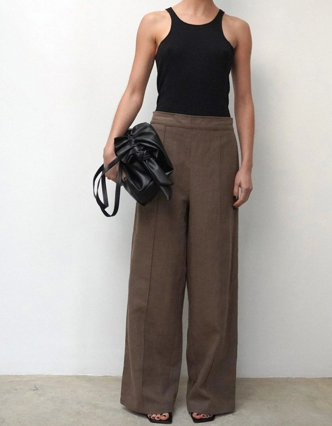 Wide Leg Linen Studded Trim Trousers - Brown, 7 of 6