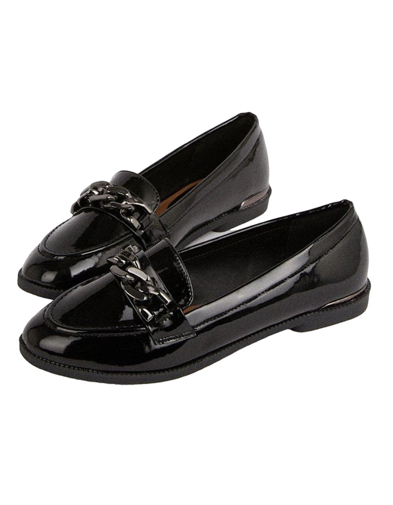 Womens/Ladies Leila Chain Patent PU Loafers