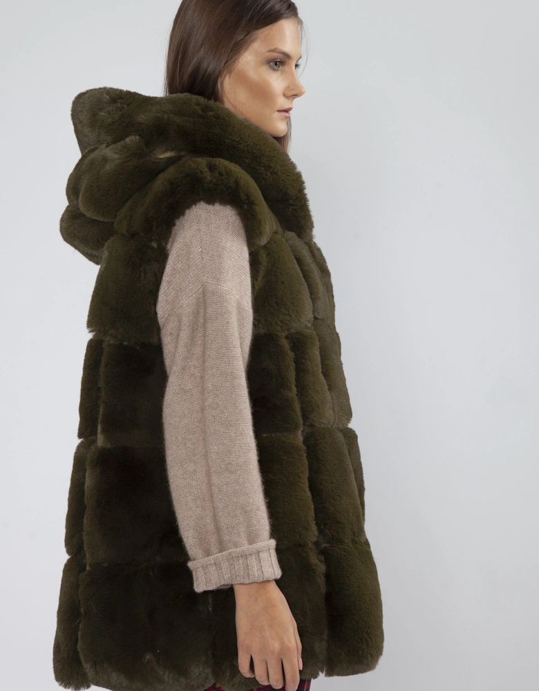 Green Faux Fur Long Hooded Gilet