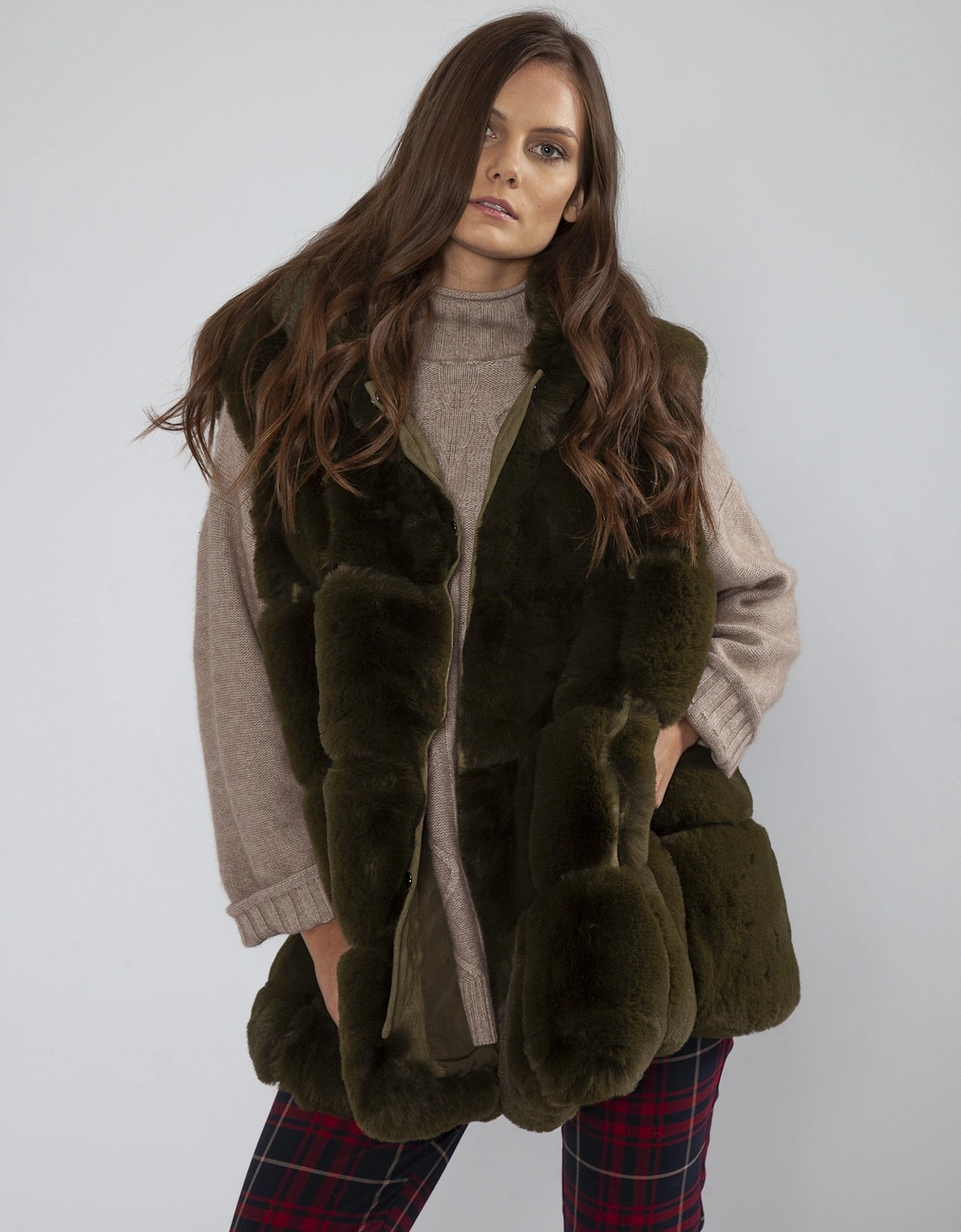 Green Faux Fur Long Hooded Gilet