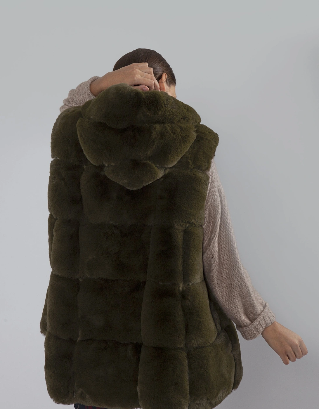 Green Faux Fur Long Hooded Gilet