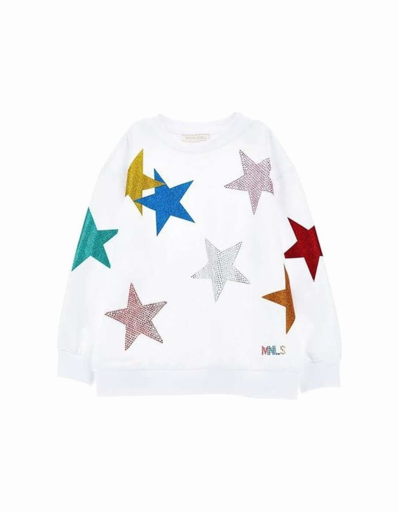 Girls White Star Sweater