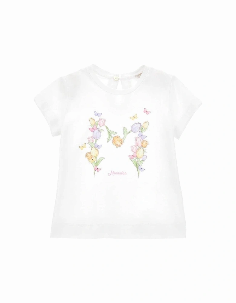 Baby Girls White Flower T-Shirt