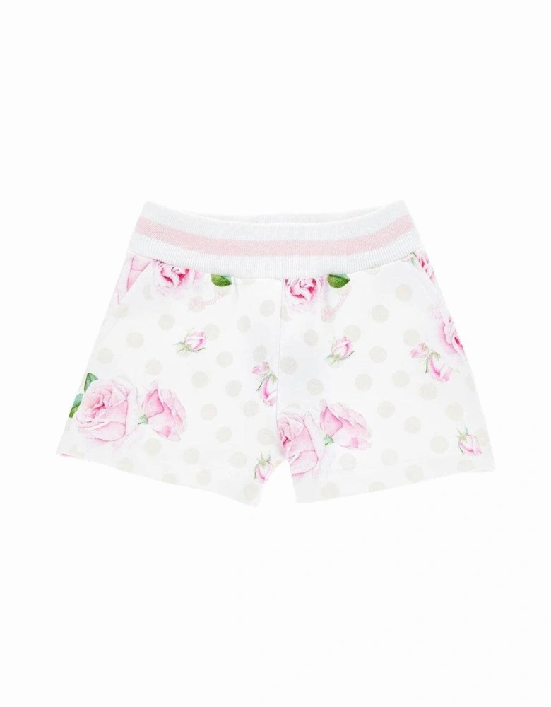 Girls White Rose Print Shorts
