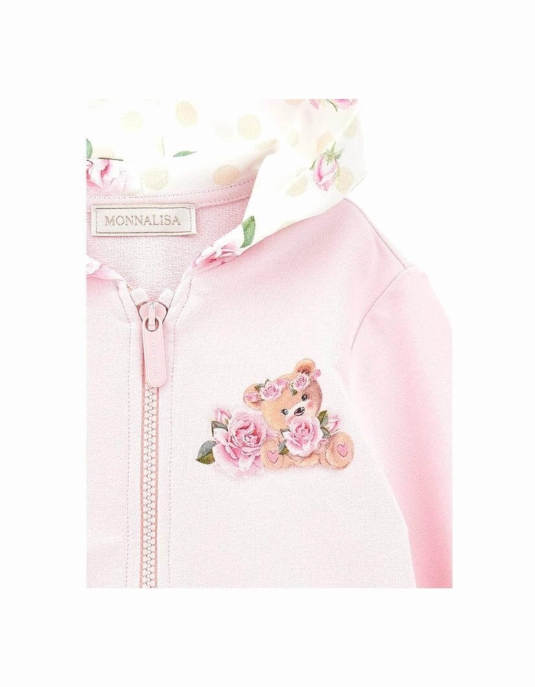 Girls Pink Bear Zip Up Hoodie