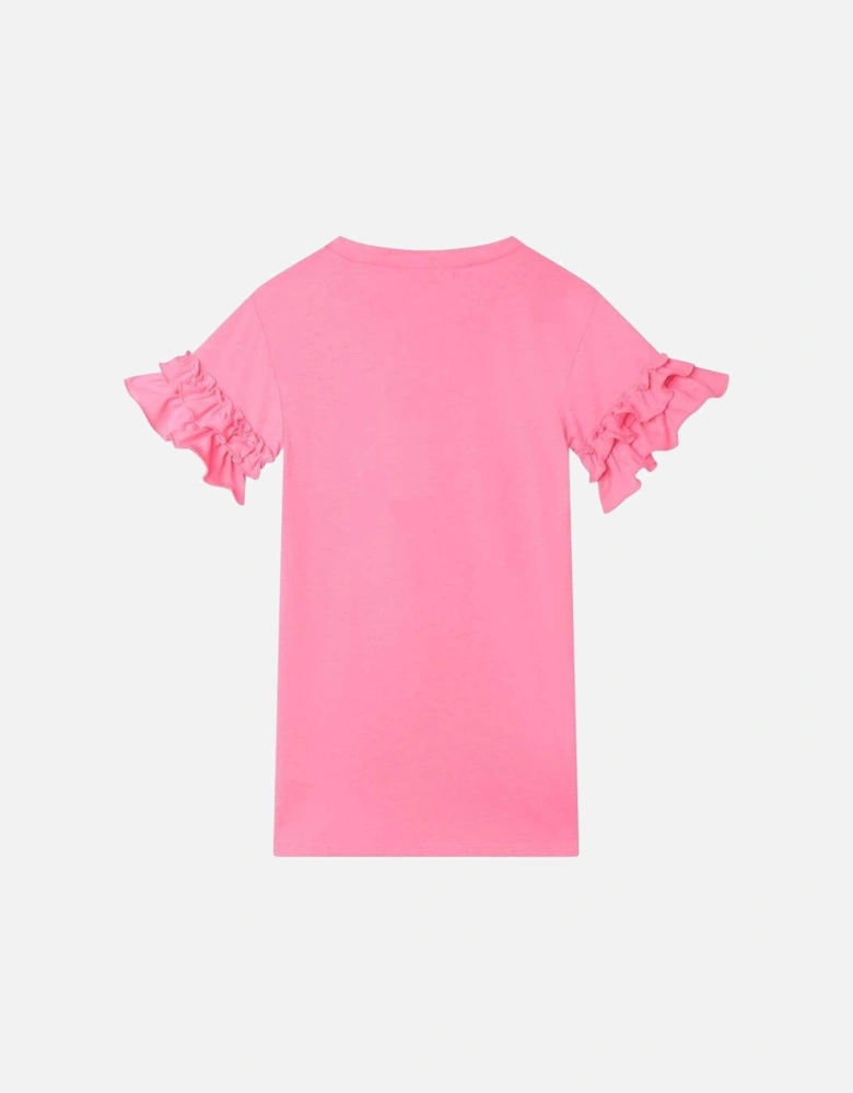 Girls Pink Tropicool Frill Sleeve Dress