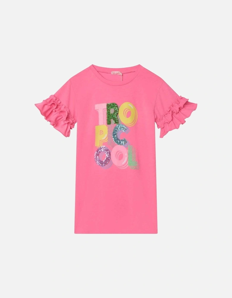 Girls Pink Tropicool Frill Sleeve Dress