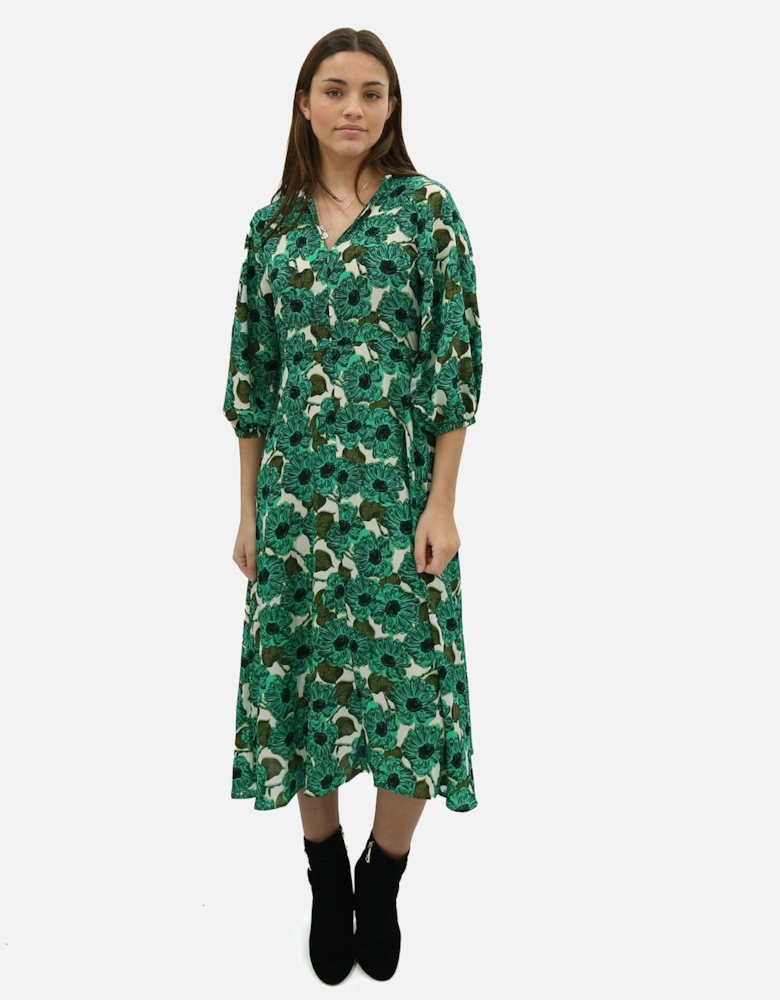 Poppy Print Green Midi Dress