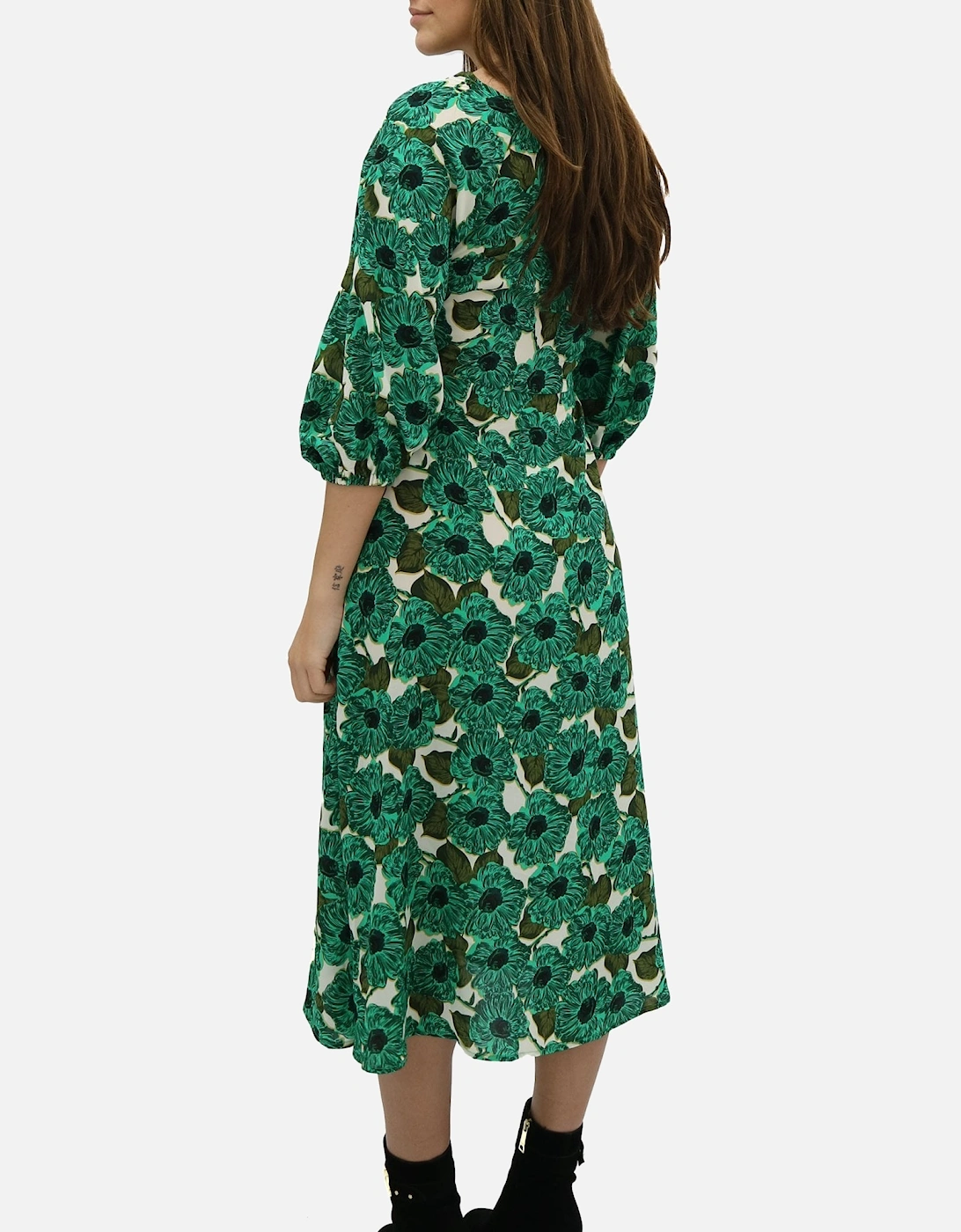 Poppy Print Green Midi Dress