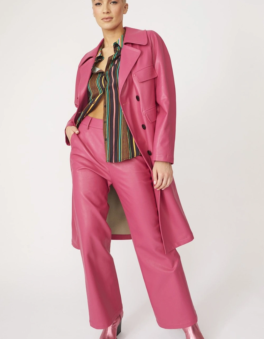 Pink Tencel Blend Eco Leather Trench Coat, 5 of 4