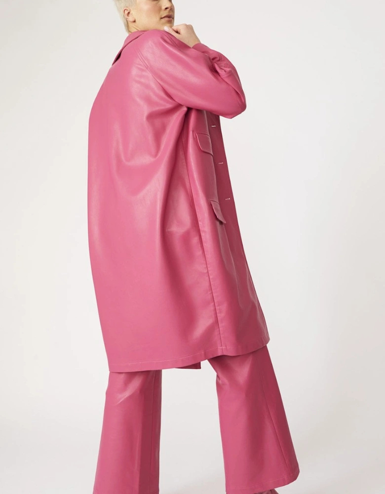 Pink Tencel Blend Eco Leather Trench Coat