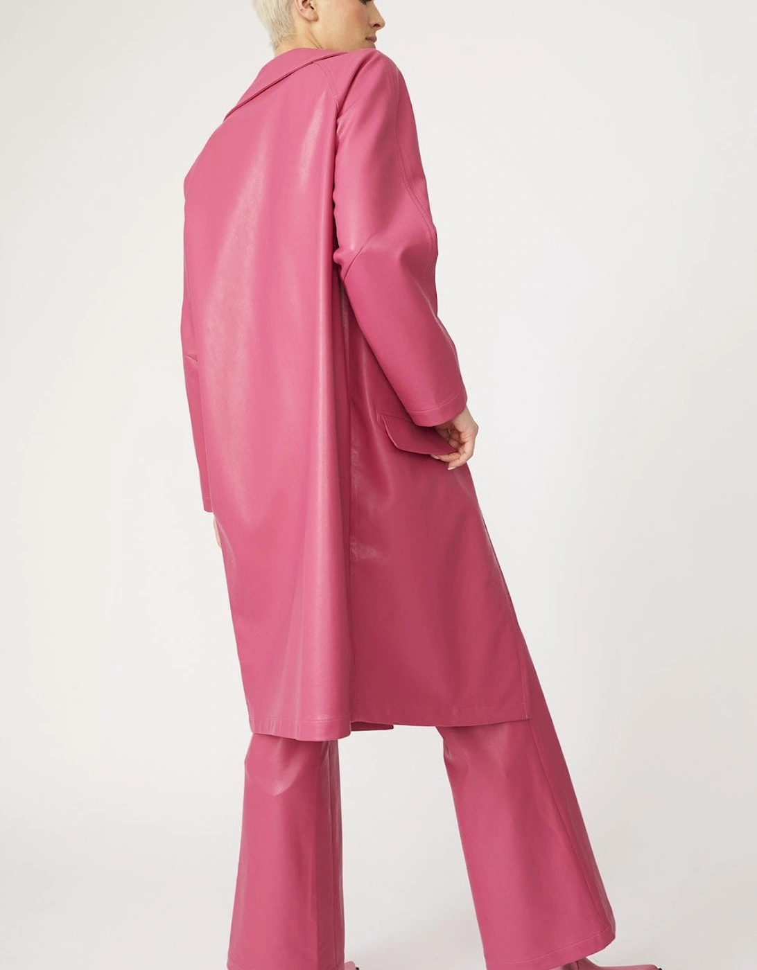 Pink Tencel Blend Eco Leather Trench Coat