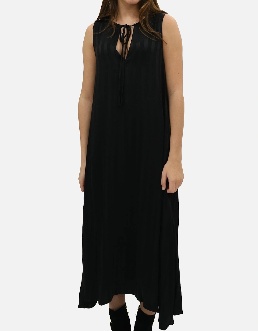 Self Stripe Midi Black Silk Mix Black Dress, 5 of 4