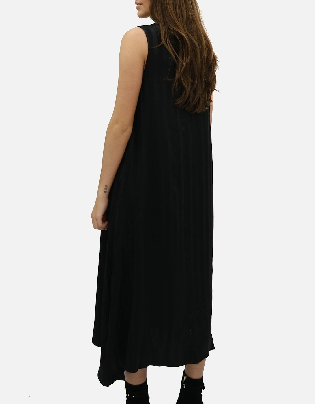 Self Stripe Midi Black Silk Mix Black Dress