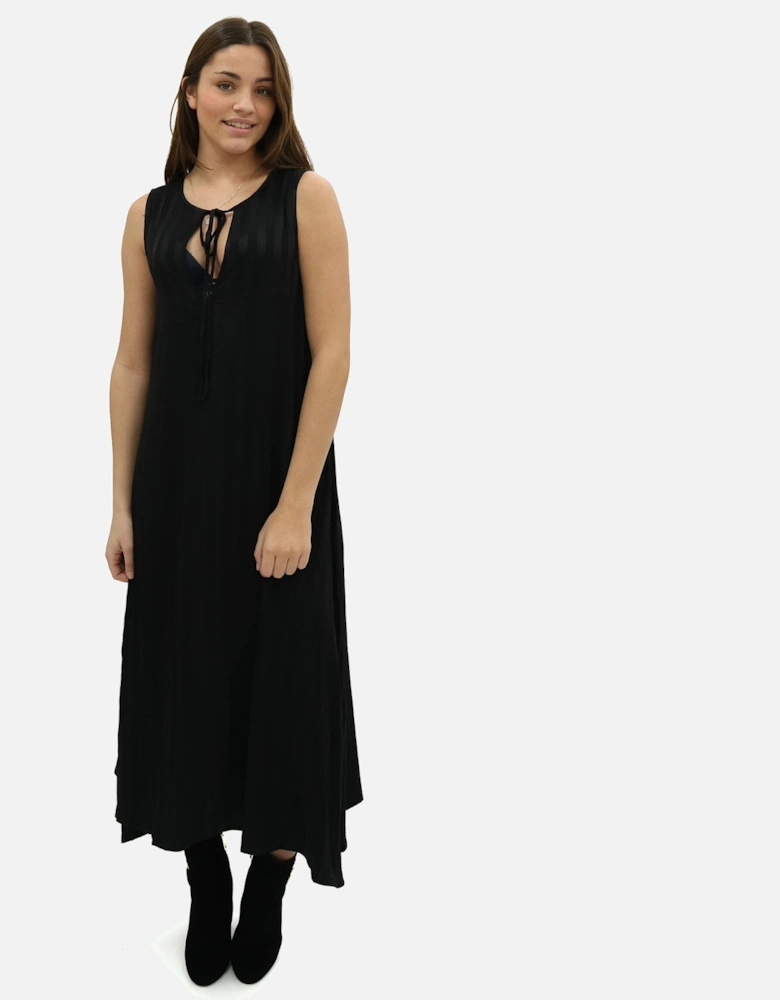 Self Stripe Midi Black Silk Mix Black Dress