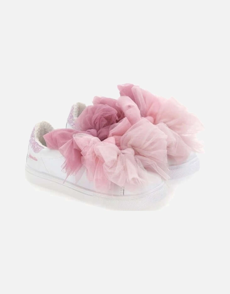 Girls Pink Tulle Bow Trainers