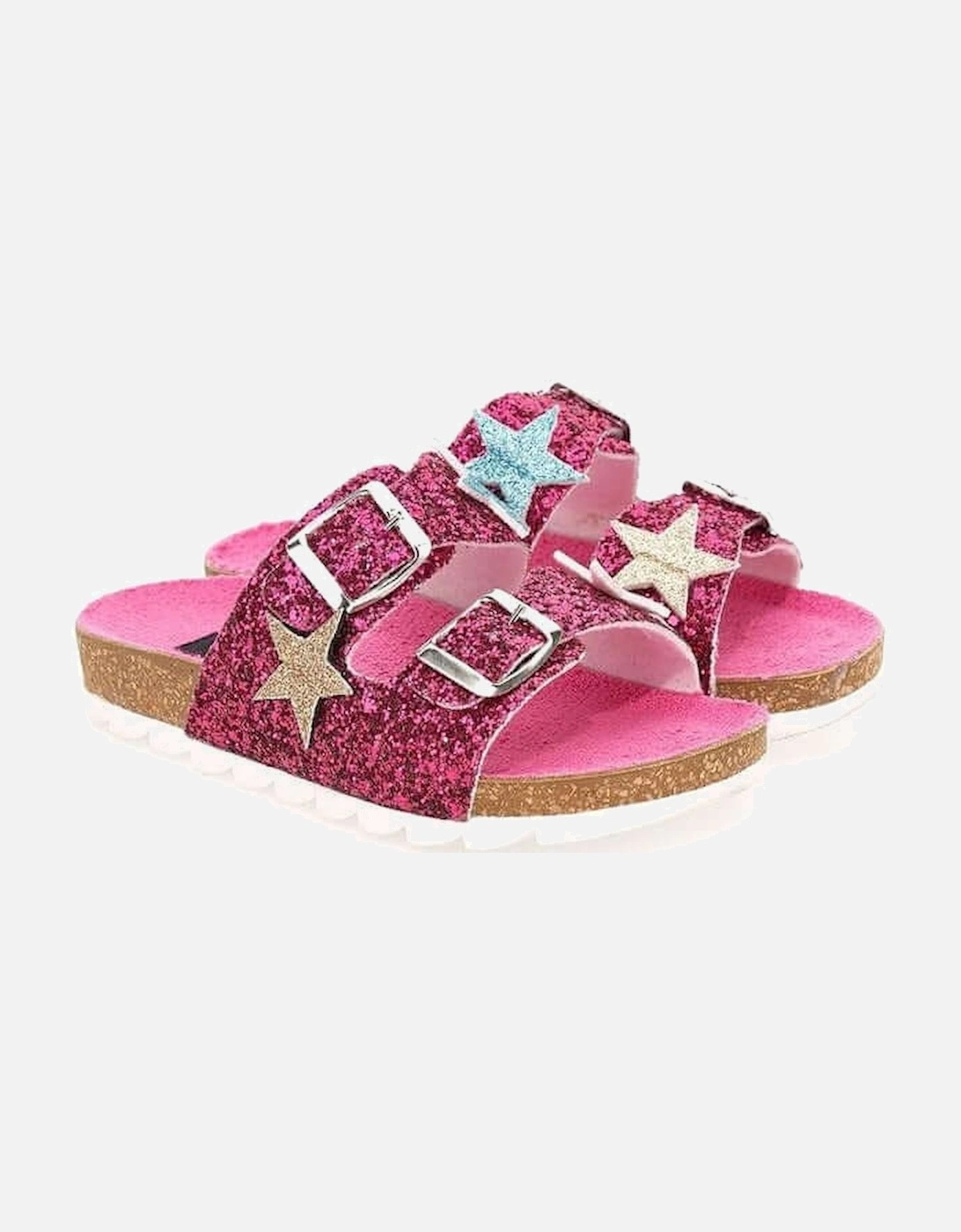 Girls Pink Star Glitter Sandals, 5 of 4