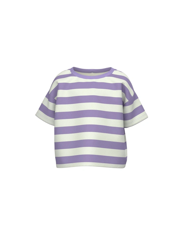 Mini Girls Stripe Boxy Short Sleeve Tshirt - Sand Verbena