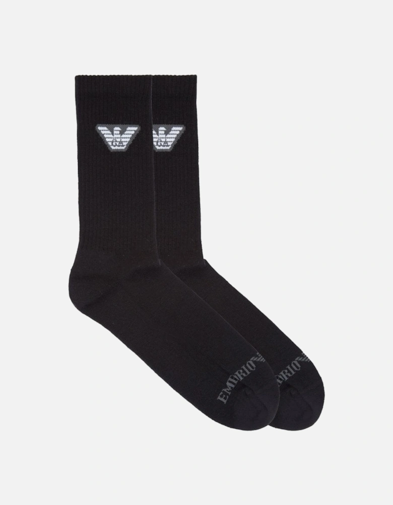 Cotton 2-Pair Eagle Logo Black Ankle Socks