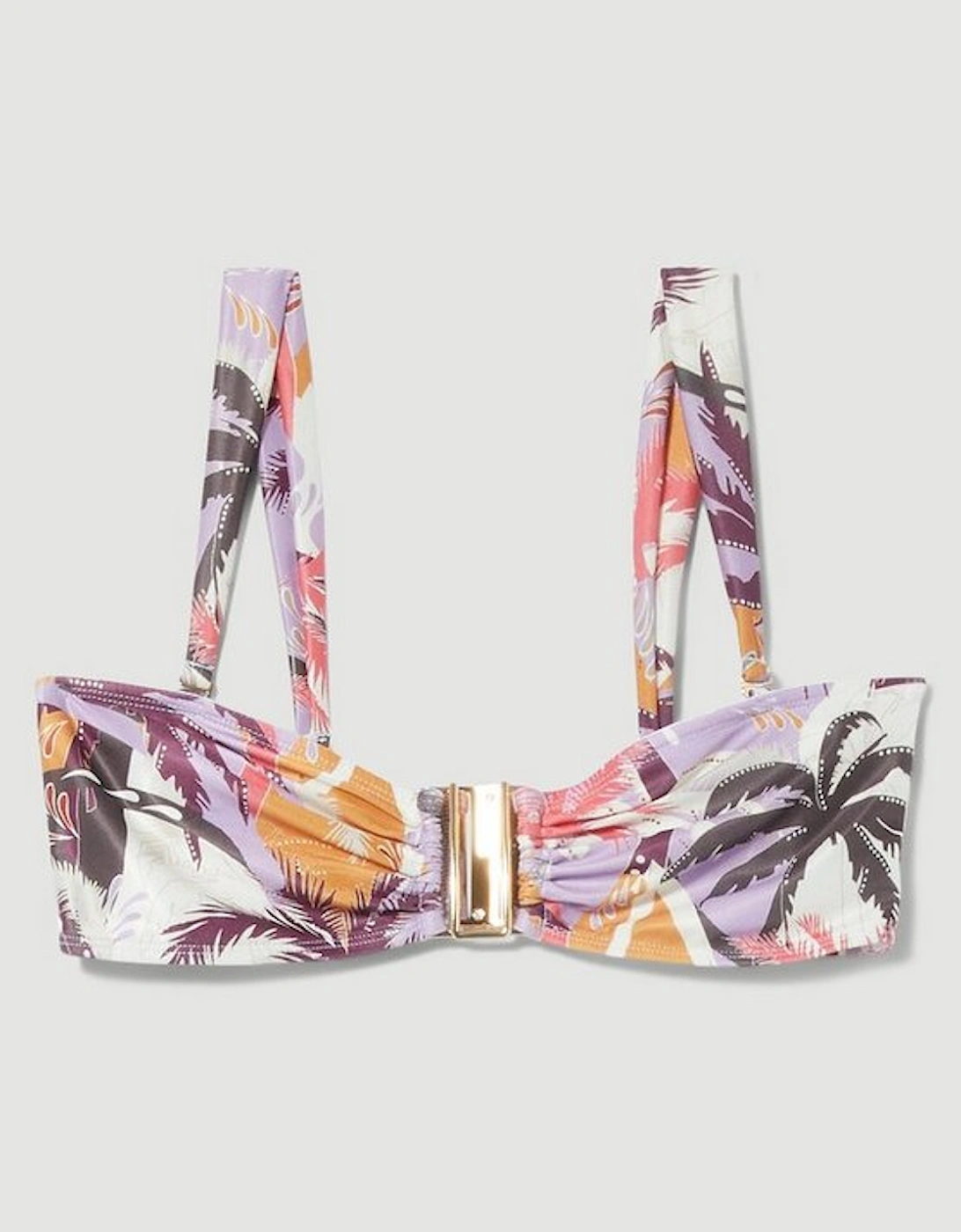 Palm Print Gold Trim Detachable Strap Bikini Top