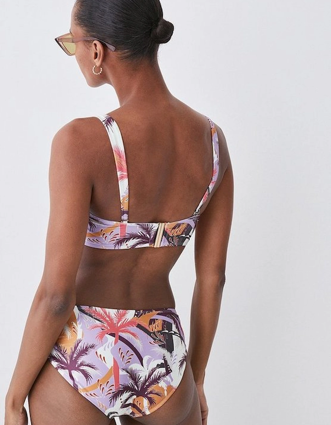 Palm Print Gold Trim Detachable Strap Bikini Top