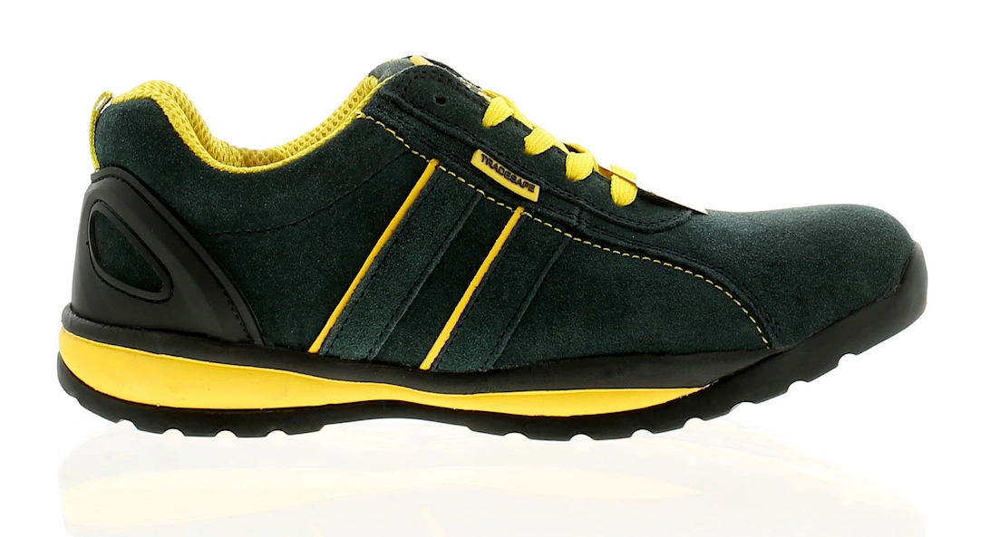 Mens Safety Shoes Trainers Barge Leather Lace Up navy yellow UK Size