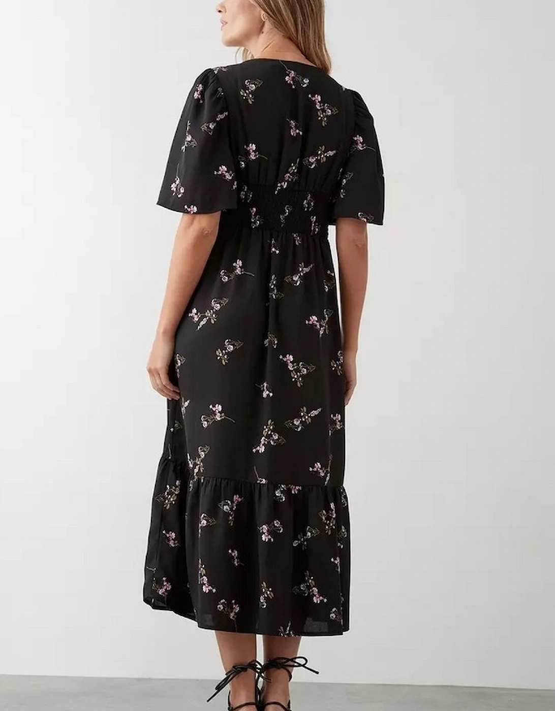 Womens/Ladies Floral Button Detail Midi Dress
