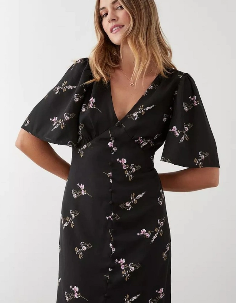 Womens/Ladies Floral Button Detail Midi Dress